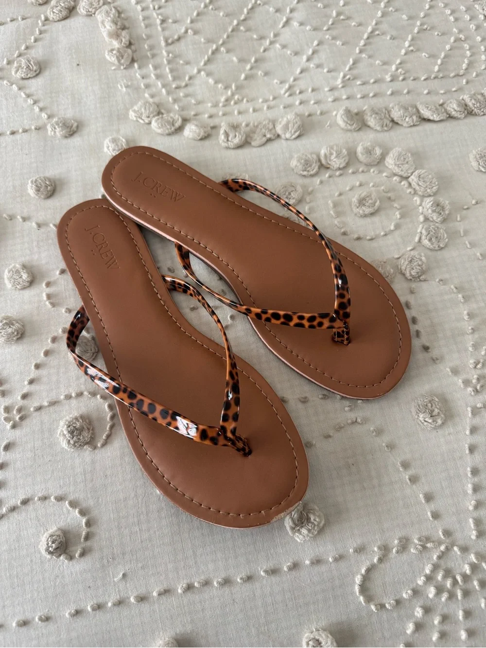 J. Crew Brown Leather Flip Flop Sandals with Tortoise Straps